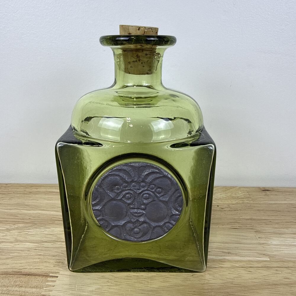 VTG 60’s SKRUF GLASBRUK Sweden art glass DECANTER bottle designer Hellsten 6.5”